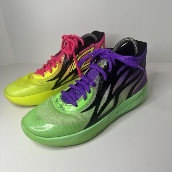 PUMA Rick and Morty x‎ MB.02 Adventures Size 10 Yellow Purple OG WUBBA LUBBA